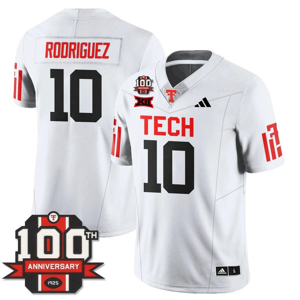 Jacob Rodriguez Jersey #10 Texas Tech Football 100th Anniversary Stitched White by My Store NCAA Football Jerseys