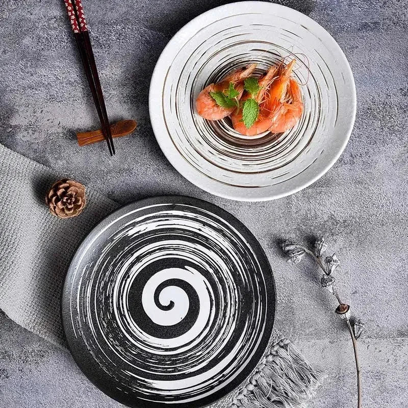 6/8/10" Ceramic Flat Dish Retro Japanese Style Steak Plate Pasta Tray by Bowlift