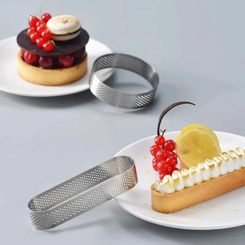 6/8pcs Stainless Steel Oval Tart Rings Perforated Pastry and Cake Molds by Bowlift