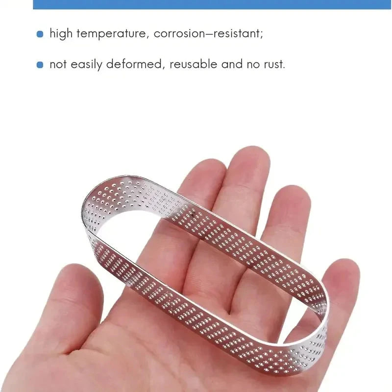 6/8pcs Stainless Steel Oval Tart Rings Perforated Pastry and Cake Molds by Bowlift