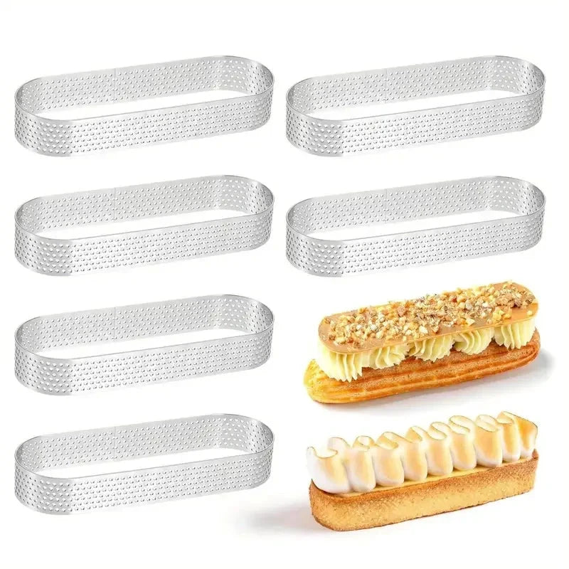 6/8pcs Stainless Steel Oval Tart Rings Perforated Pastry and Cake Molds by Bowlift