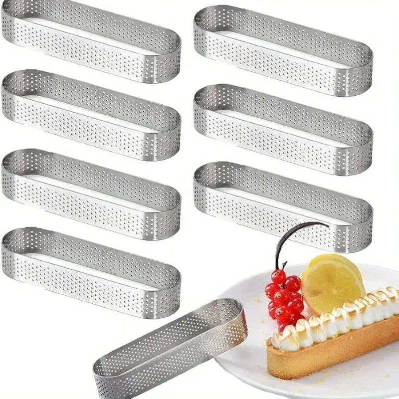 6/8pcs Stainless Steel Oval Tart Rings Perforated Pastry and Cake Molds by Bowlift