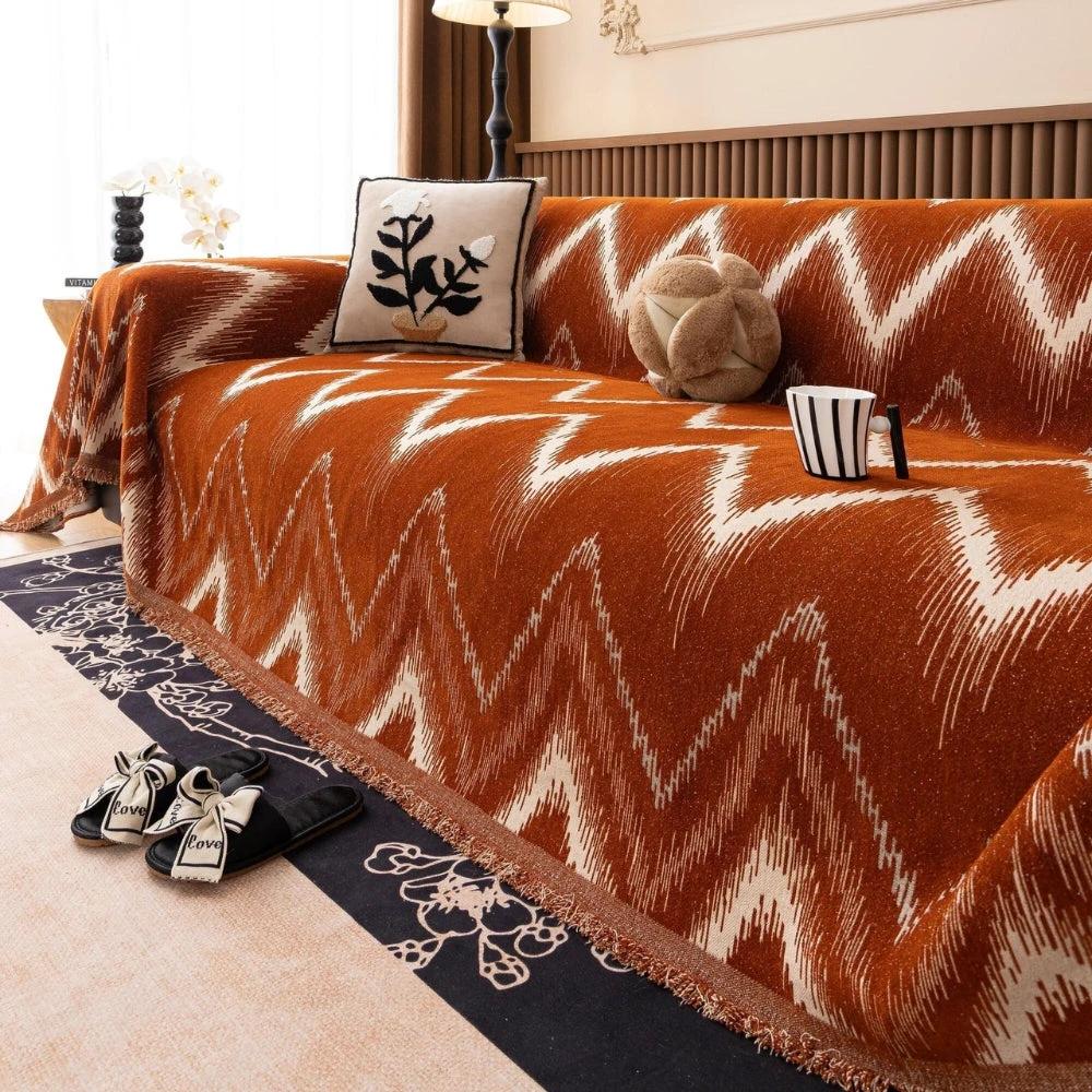 Ochre Streak Textured Sofa Cover by Casa & Beyond