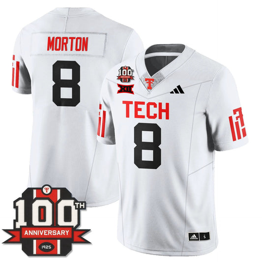 Behren Morton Jersey #8 Texas Tech Football 100th Anniversary Stitched White by My Store NCAA Football Jerseys