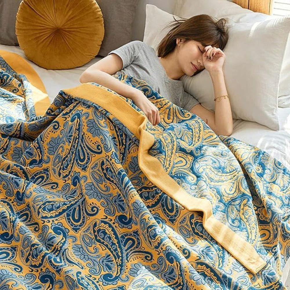 Azure Golden Retro Cotton Blanket by Casa & Beyond