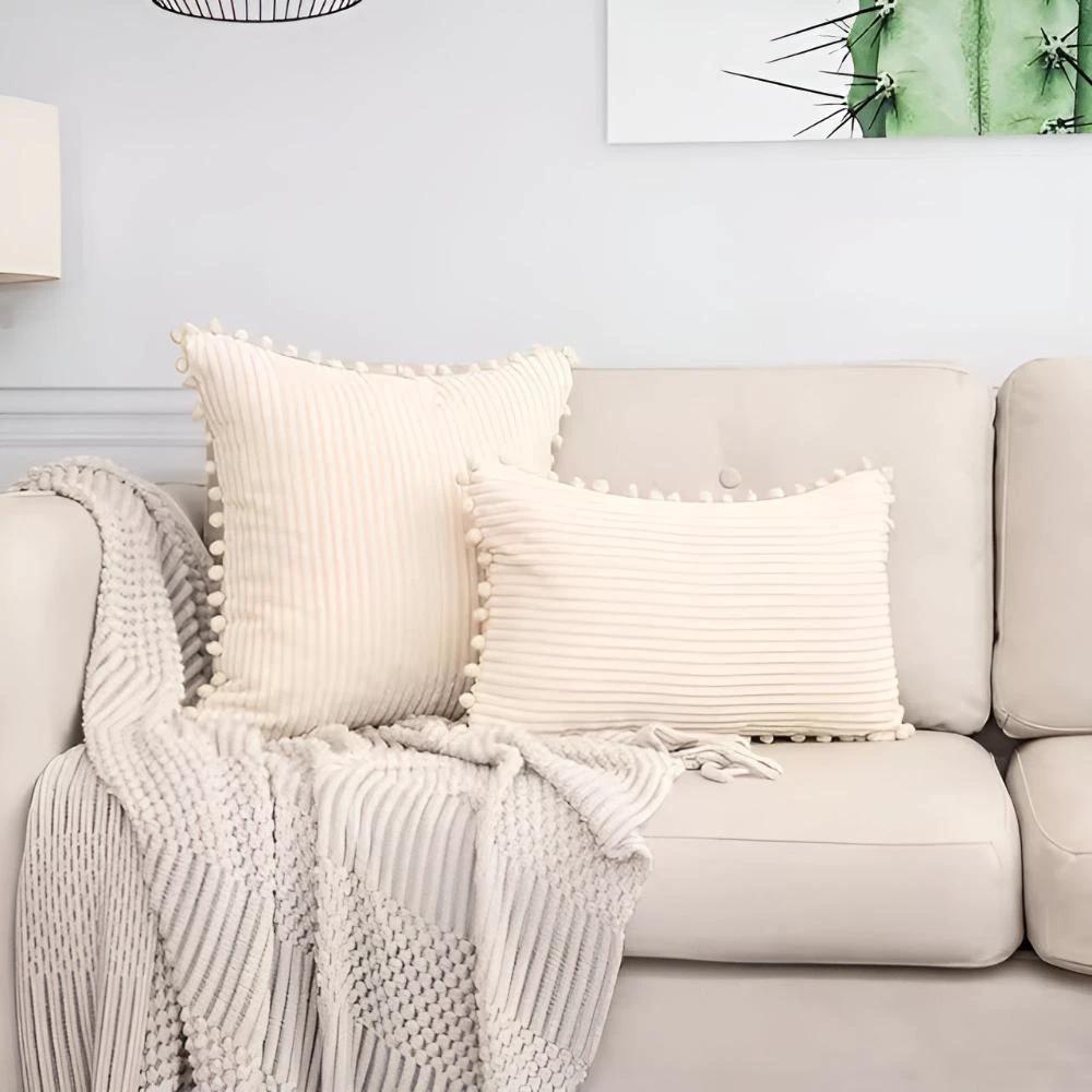 Plush Ribbed Pom-Pom Cushion Cover by Casa & Beyond
