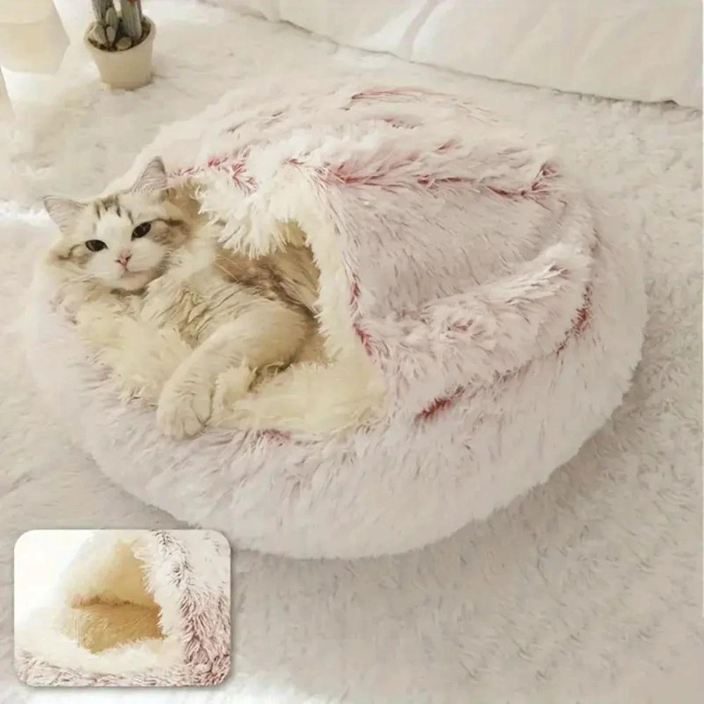 Round Hooded Faux Fur Pet Bed by Casa & Beyond