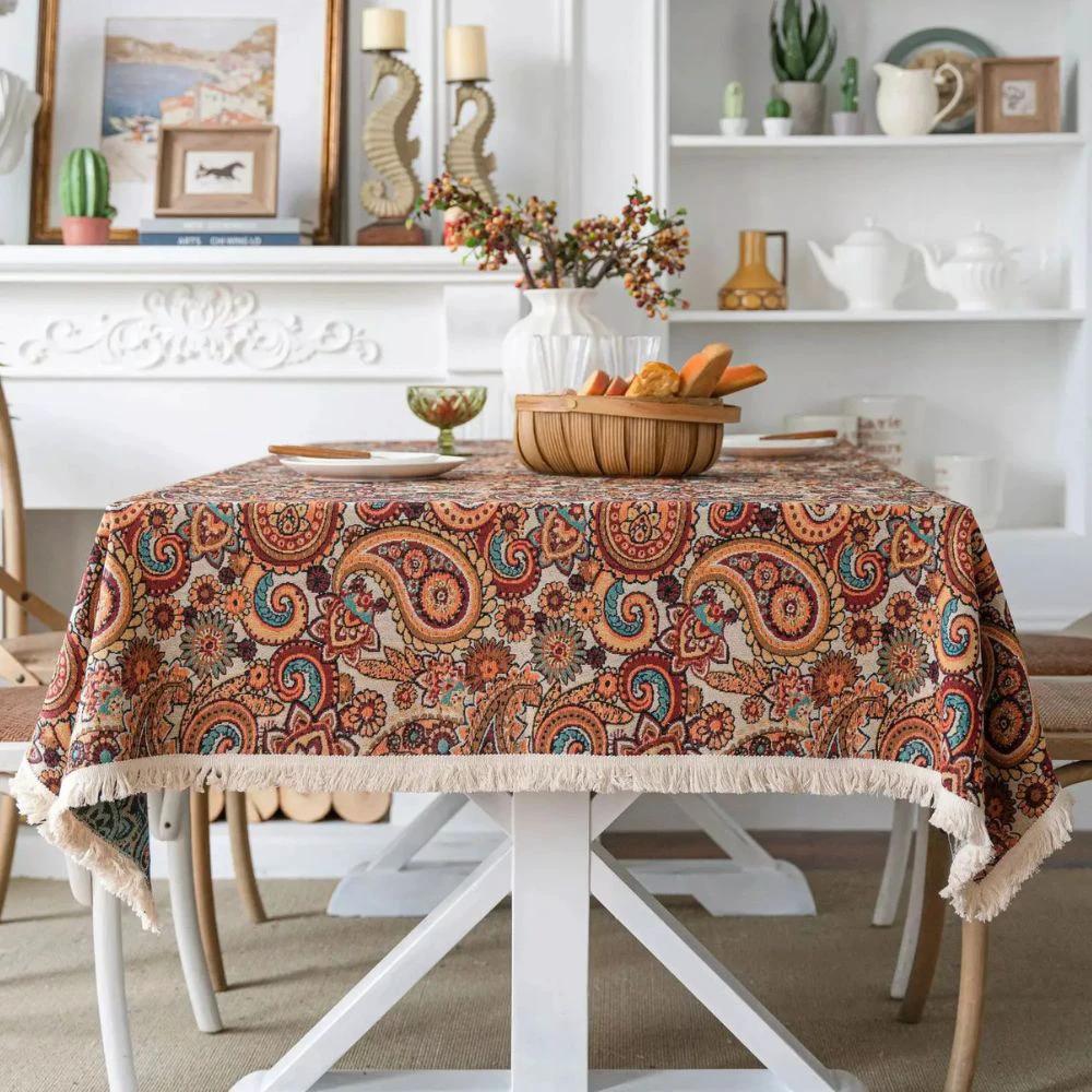 Amber Paisley Tassel Tablecloth by Casa & Beyond