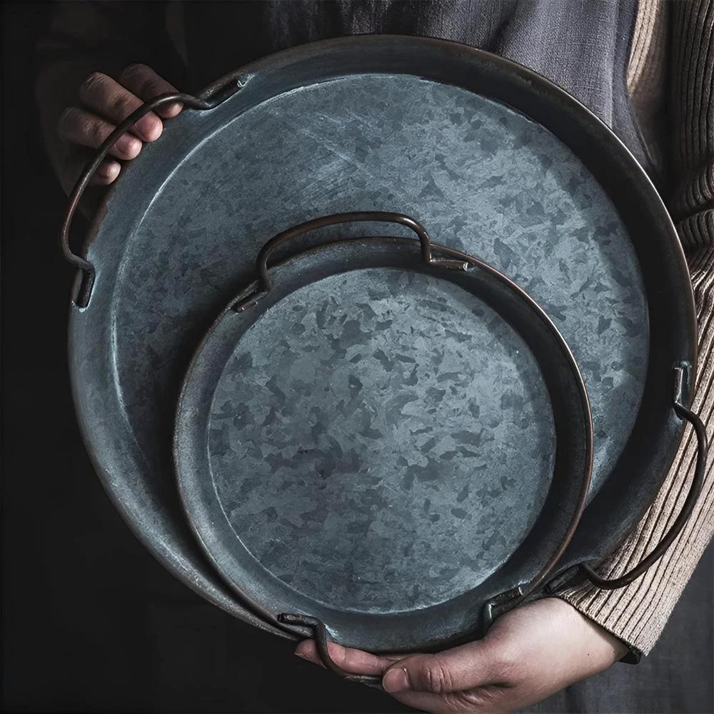 Retro Round Metal Dinner Serving Trays by Casa & Beyond