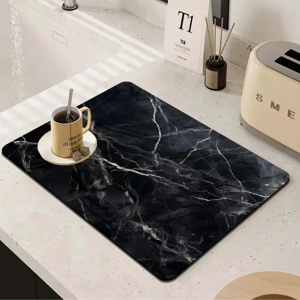 Marble Print Dish Drying Mat by Casa & Beyond
