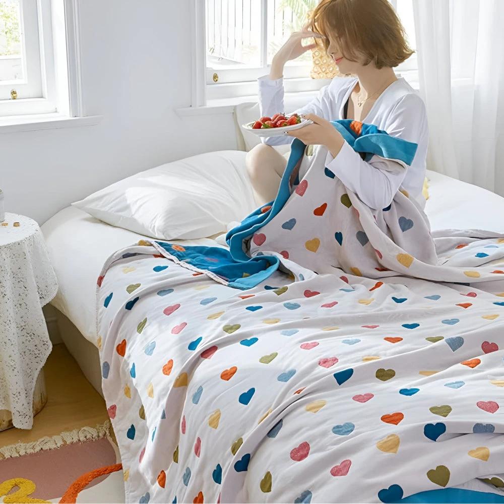 Whimsical Hearts Reversible Cotton Blanket by Casa & Beyond