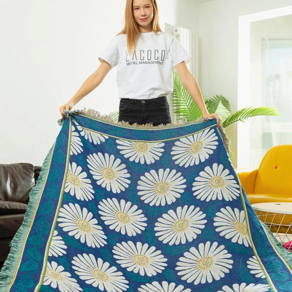 Bohemian Shiragiku Tassel Cotton Knit Blanket by Casa & Beyond