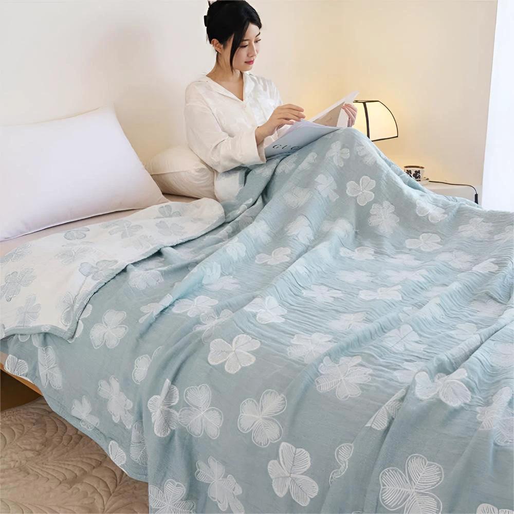 Four Clover Leaf Cotton Blanket by Casa & Beyond