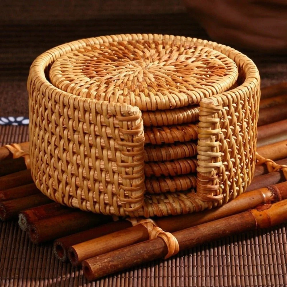 Handmade Rattan Coaster | 6pcs Set by Casa & Beyond