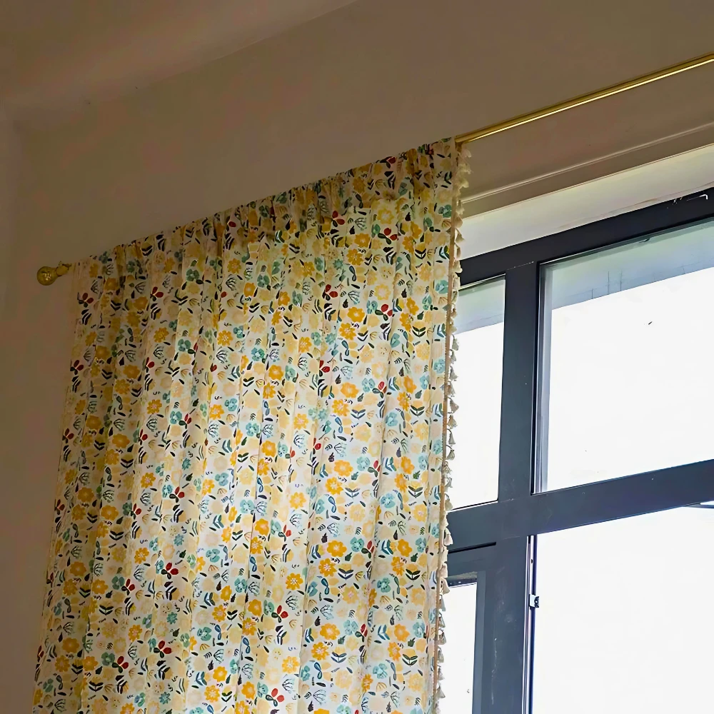 Yellow Flower Tassel Light Filtering Curtain by Casa & Beyond