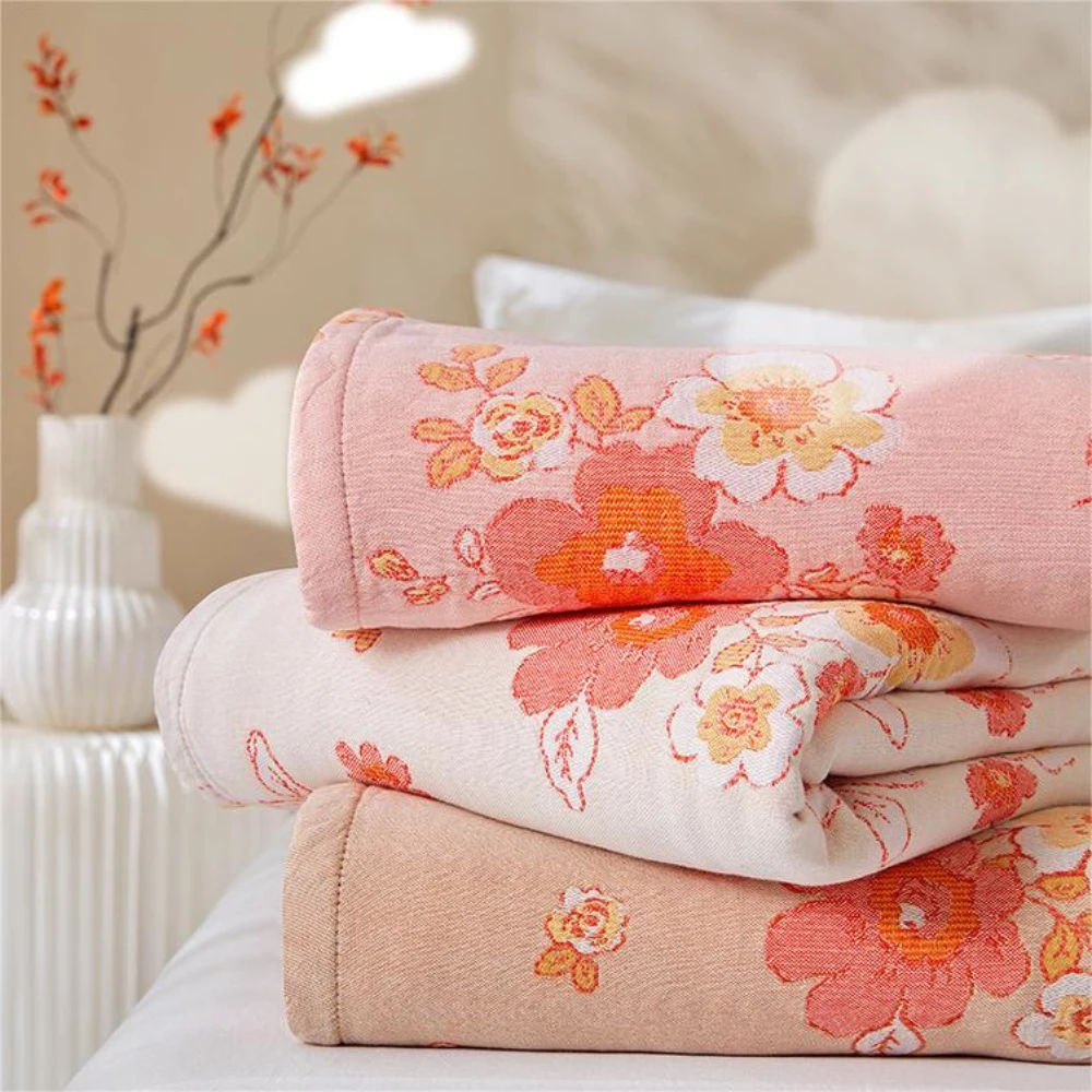 Blush Cotton Gauze Floral Blanket by Casa & Beyond