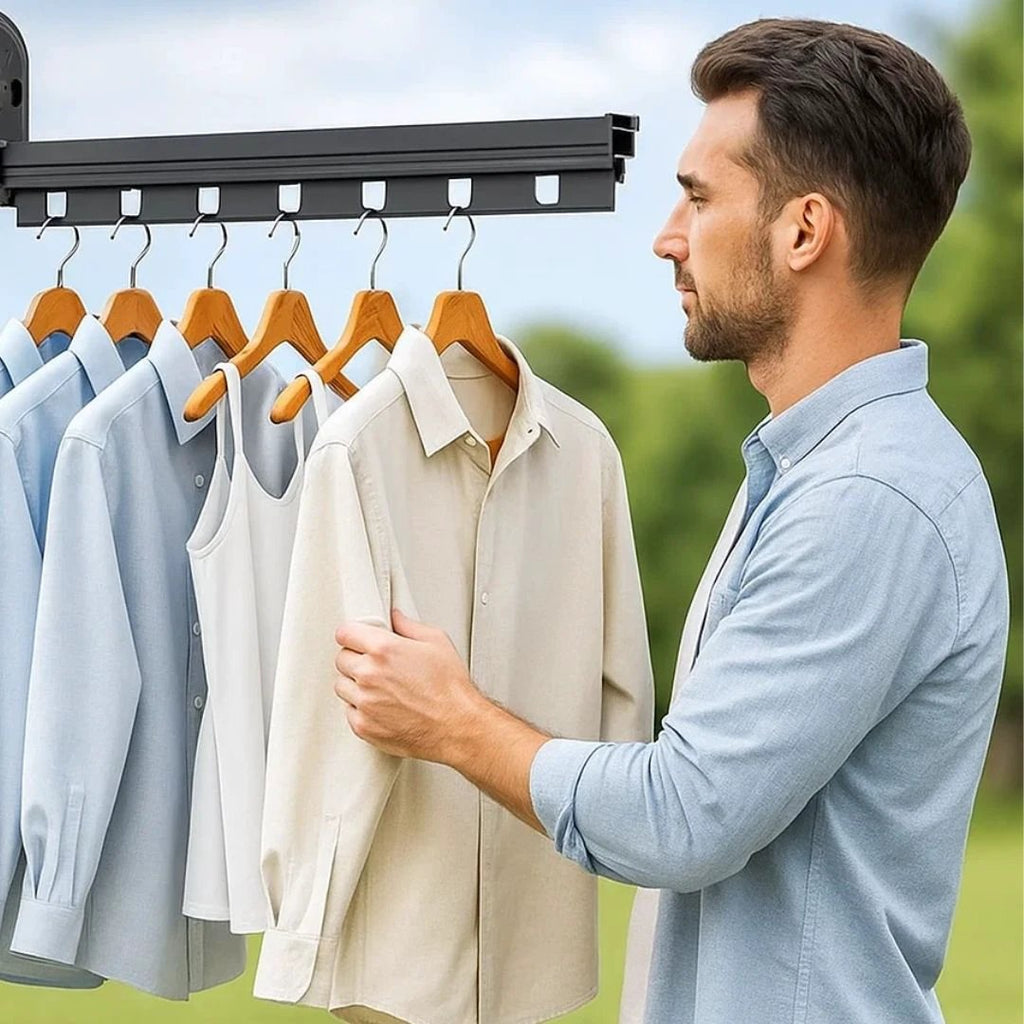 SpaceEase | Folding Clothes Hanger – Retractable Wall-Mounted Rack – Stainless Steel – Ideal for Small Spaces Bowlift by Bowlift