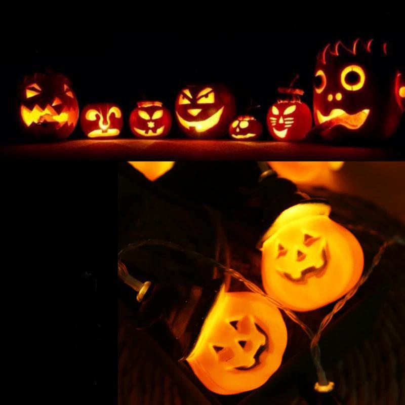 Glowing pumpkin garland Halloween with witch hats by Bowlift