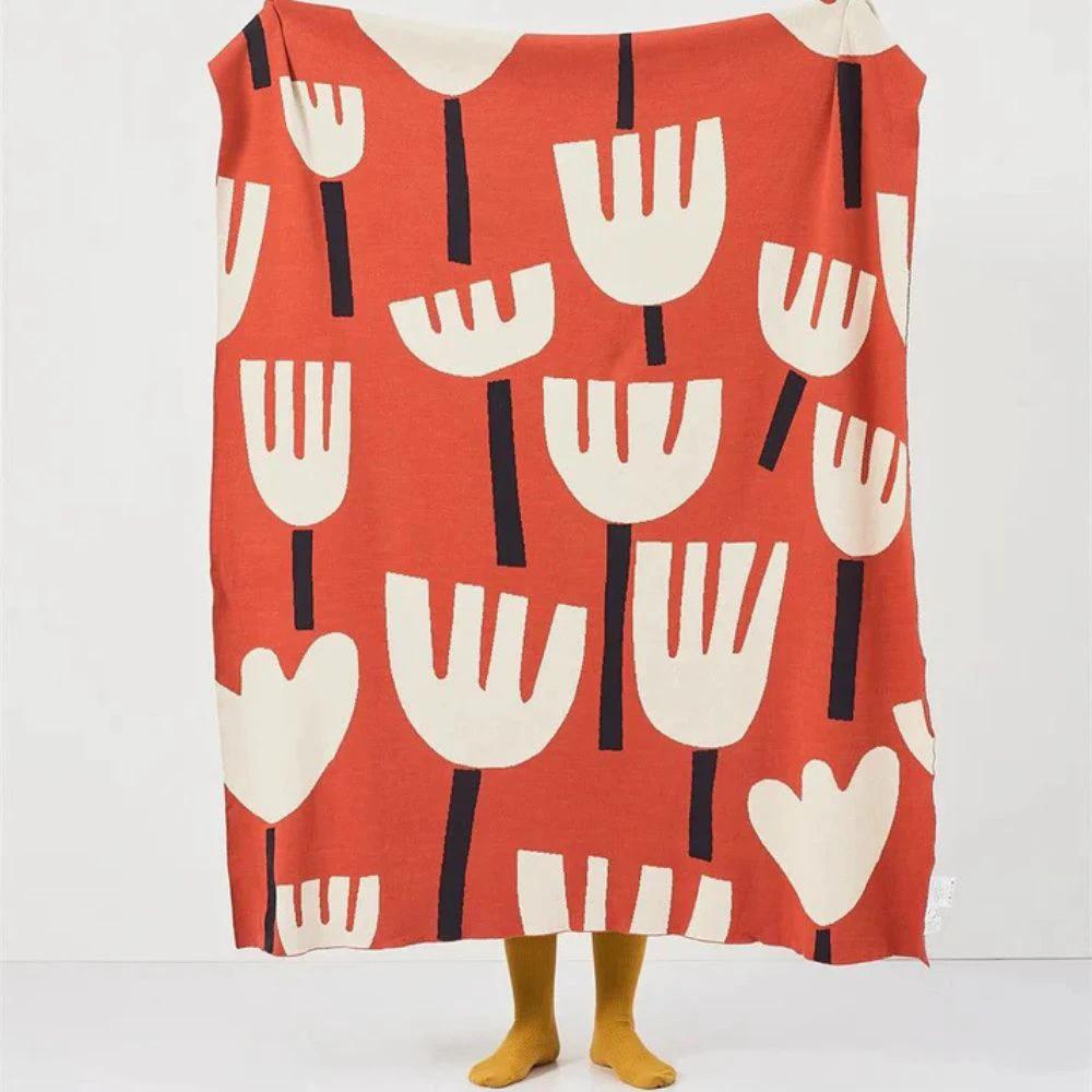 Spring Tulip Floral Knitted Blanket by Casa & Beyond