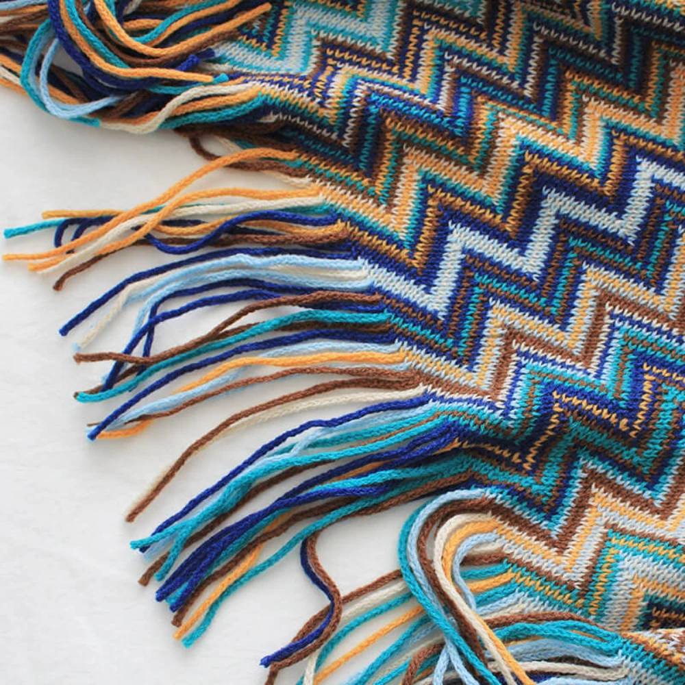 Multicolor Zigzag Tasseled Knit Throw by Casa & Beyond