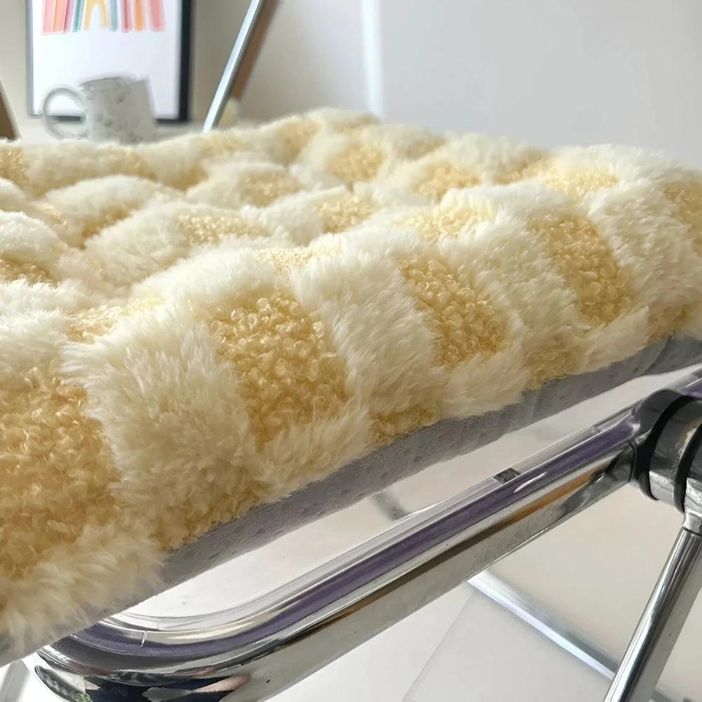 Fuzzy Checkered Fur Padded Cushion by Casa & Beyond