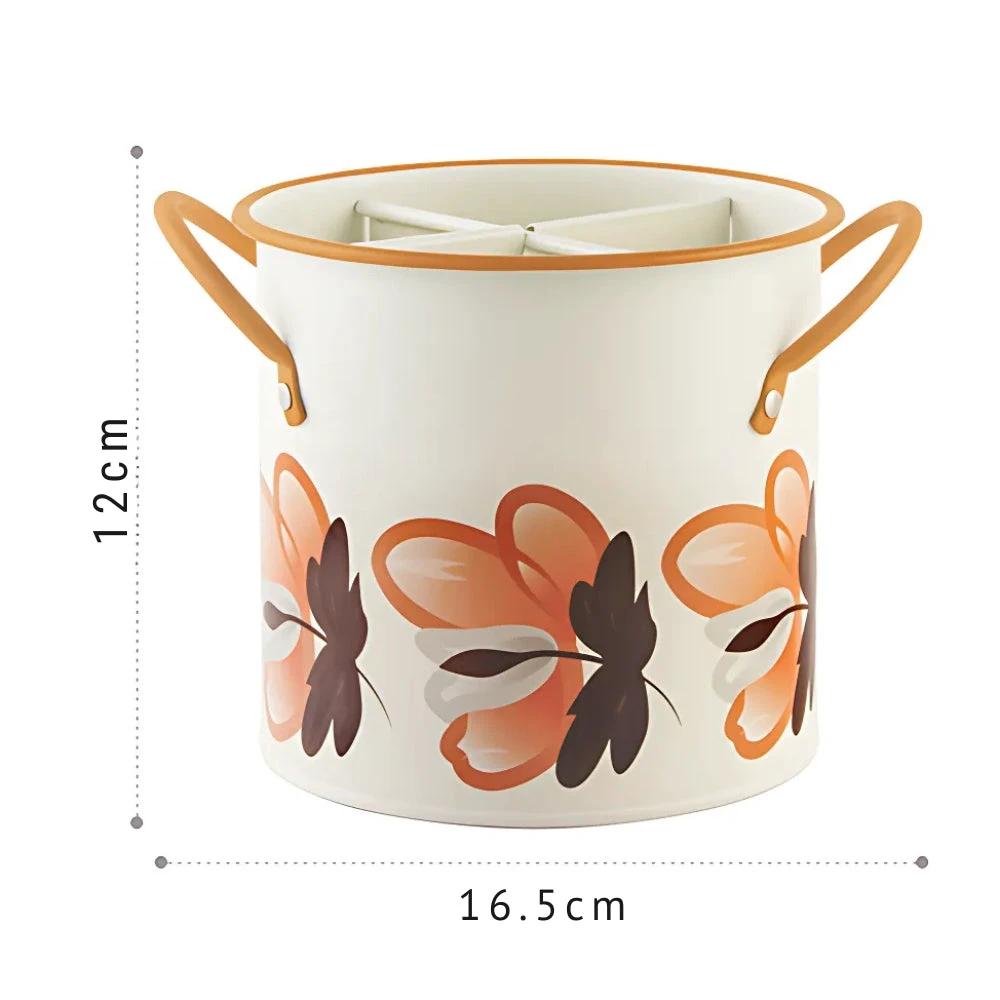 Floral Utensil Storage Basket with Divider Lid by Casa & Beyond