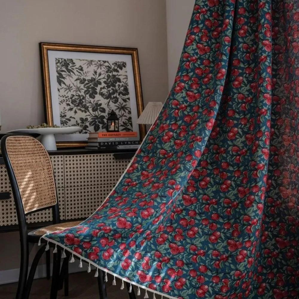 Cherry Bloom Botanical Tassel Curtain by Casa & Beyond
