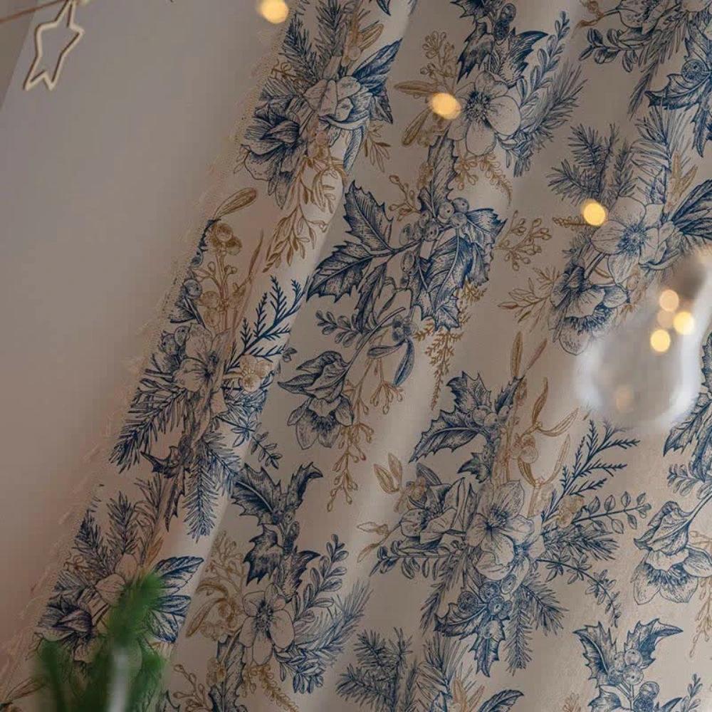 Farmhouse Botanical Blue Floral Curtain by Casa & Beyond