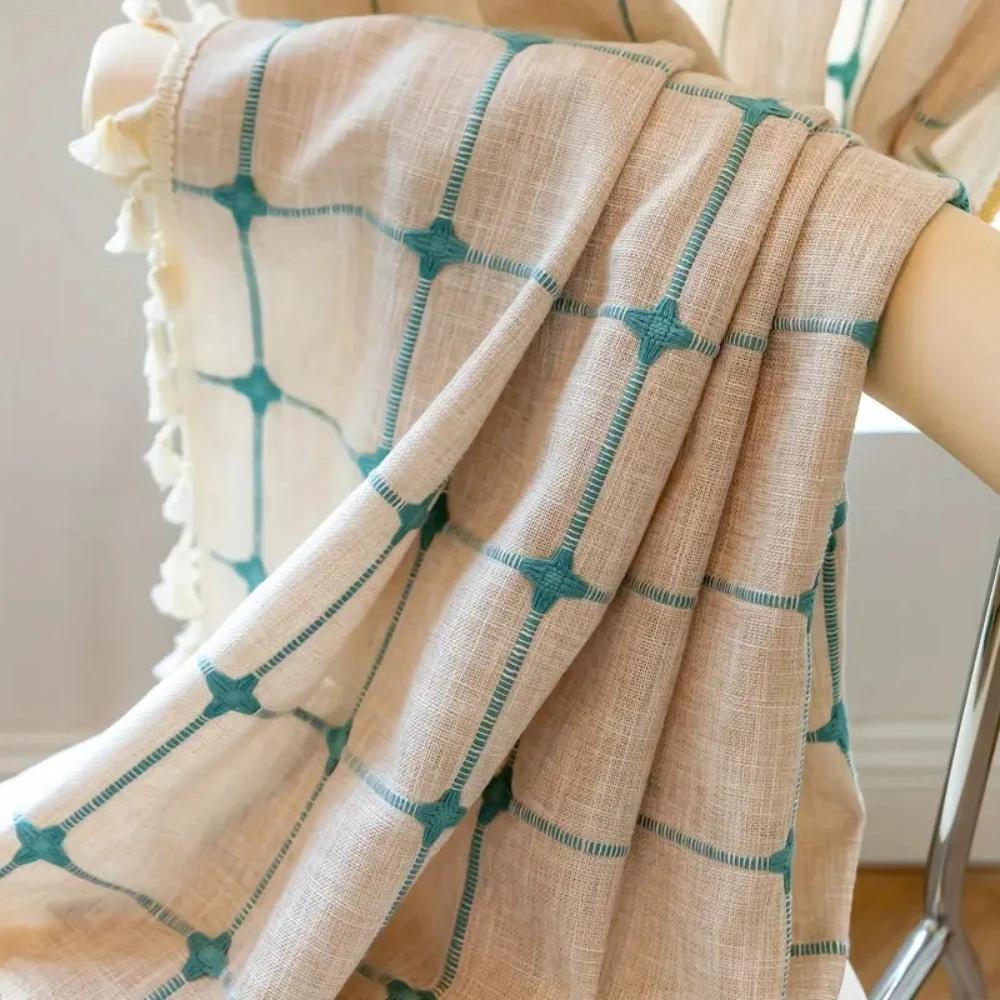 Turquoise Lattice Boho Tassel Curtain by Casa & Beyond
