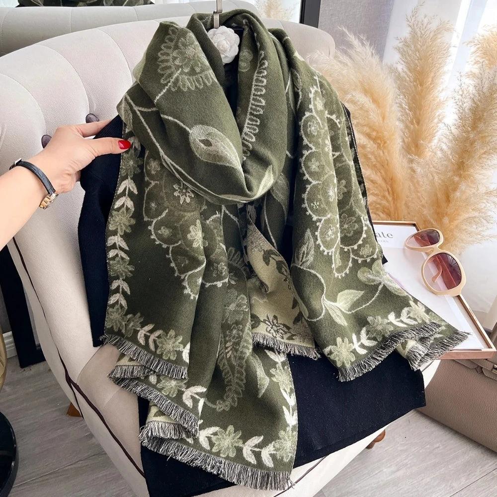 Elegant Double-Sided Floral Winter Shawl Scarf by Casa & Beyond