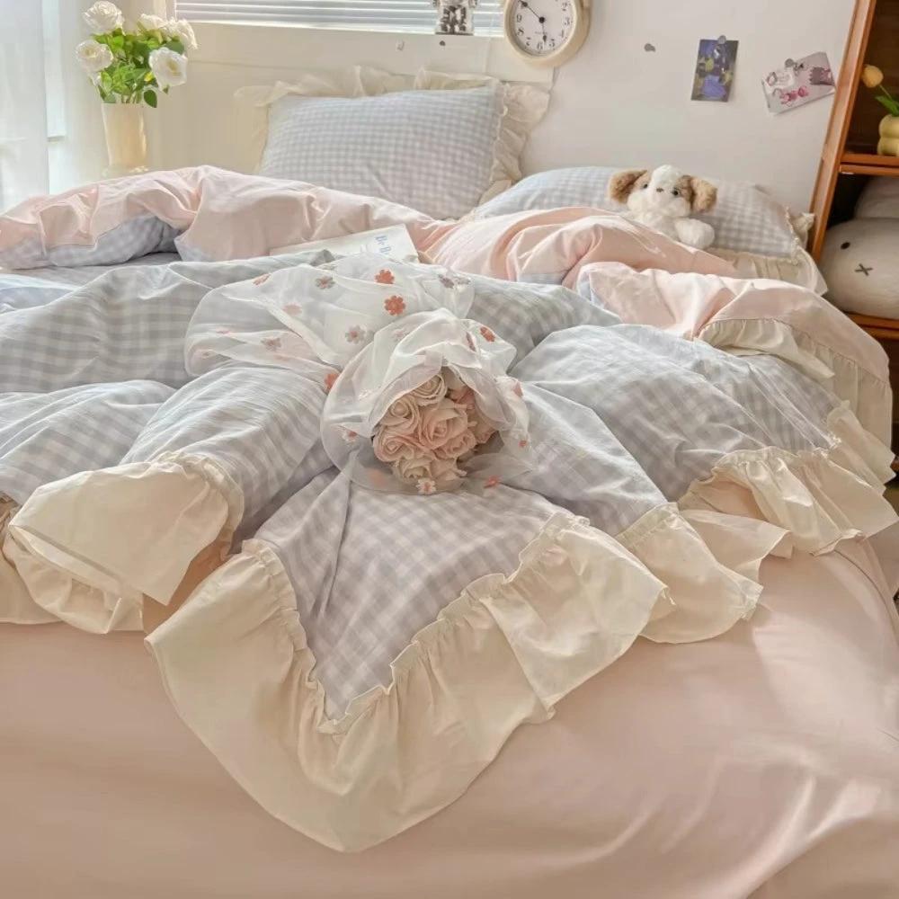 Gingham Check Ruffled Edges Bedding Set by Casa & Beyond