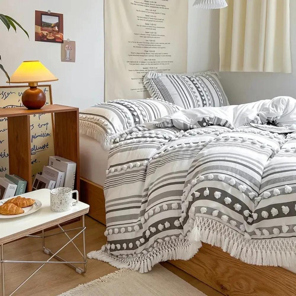 Soft Stripe and Tassel Duvet Set | 3pcs by Casa & Beyond