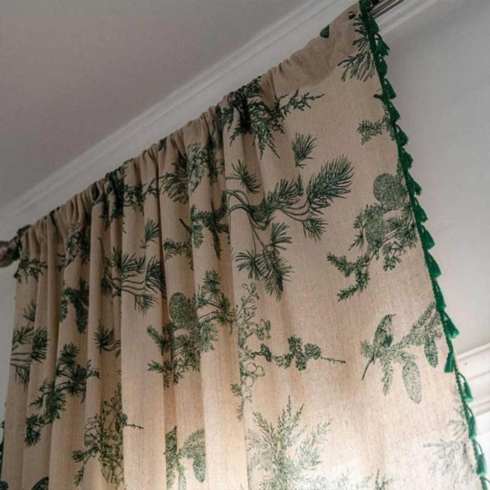 Green Pine Bird Pattern Tassel Curtain by Casa & Beyond