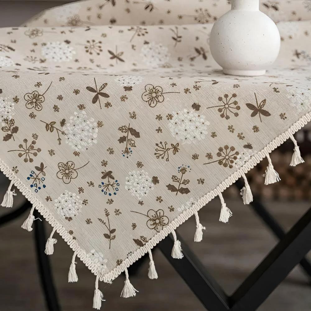 Dandelion Beige Tassel Tablecloth by Casa & Beyond