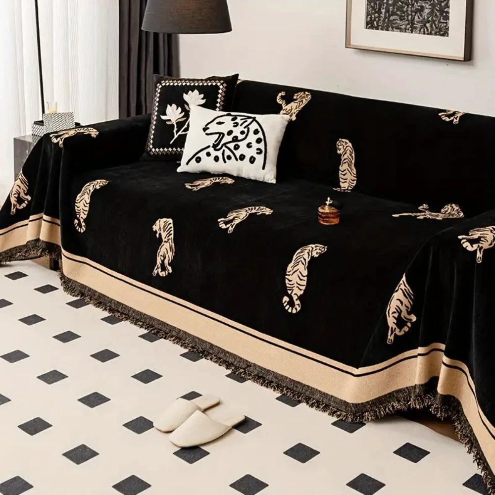 Safari Tiger Chenille Sofa Cover by Casa & Beyond