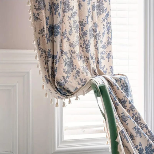Blue Rose Floral Home Curtain by Casa & Beyond
