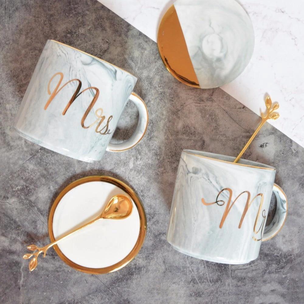 Marble Porcelain Mr & Mrs Coffee Mugs by Bowlift