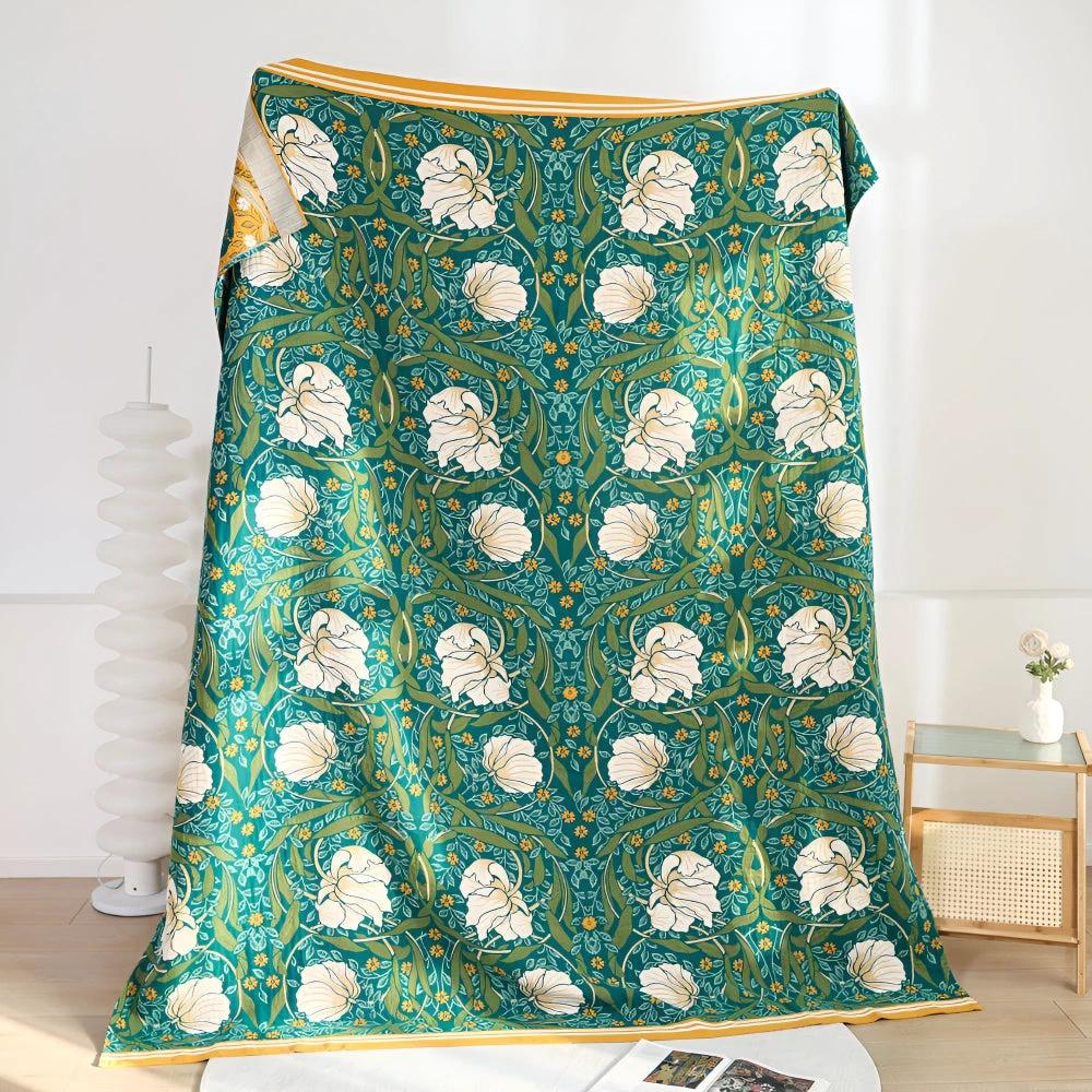Green Botanical Bloom Cotton Blanket by Casa & Beyond