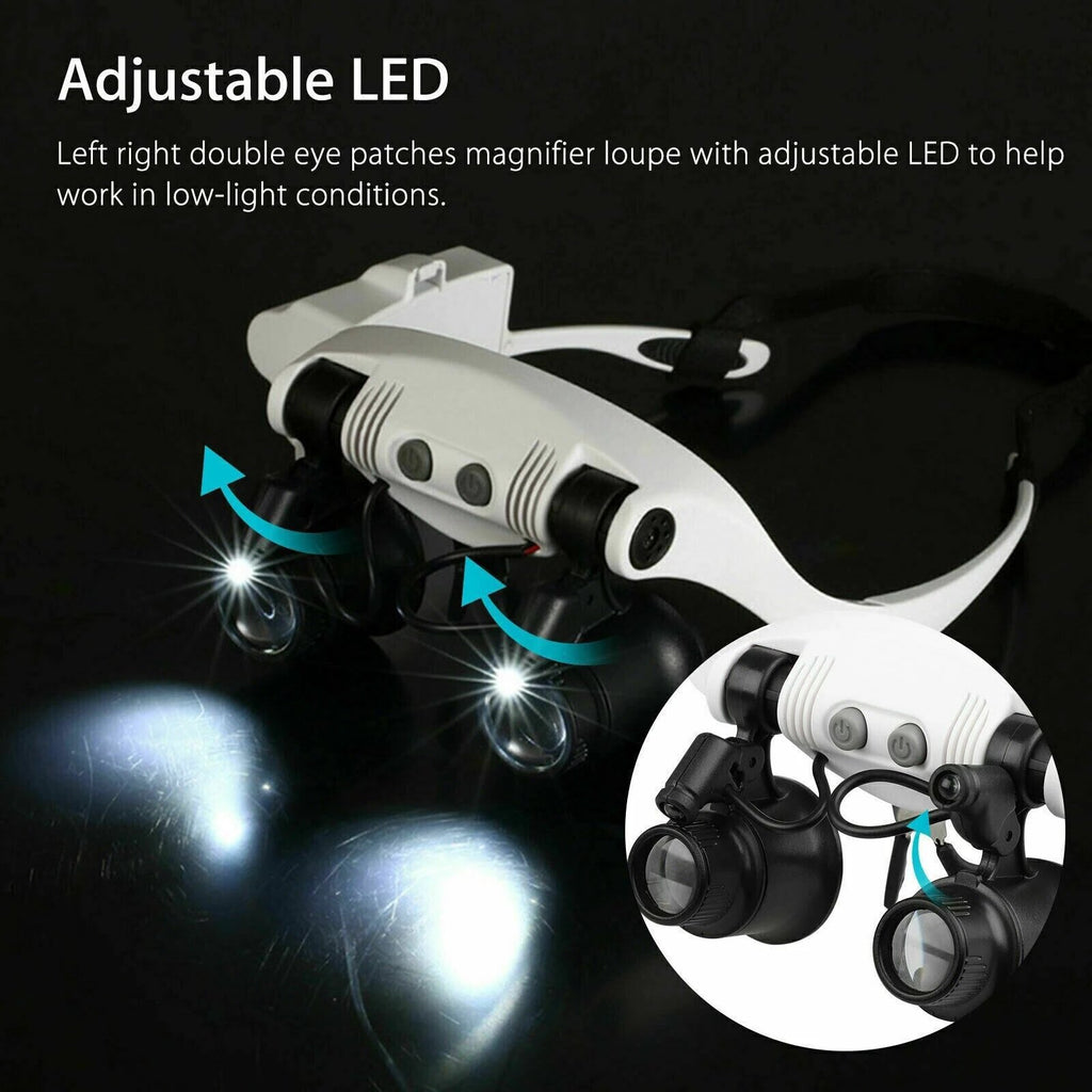 Adjustable Headband Magnifier with LED Light & 8 Lenses – Perfect for Jewelry, Watch Repair & Engraving by BowLift