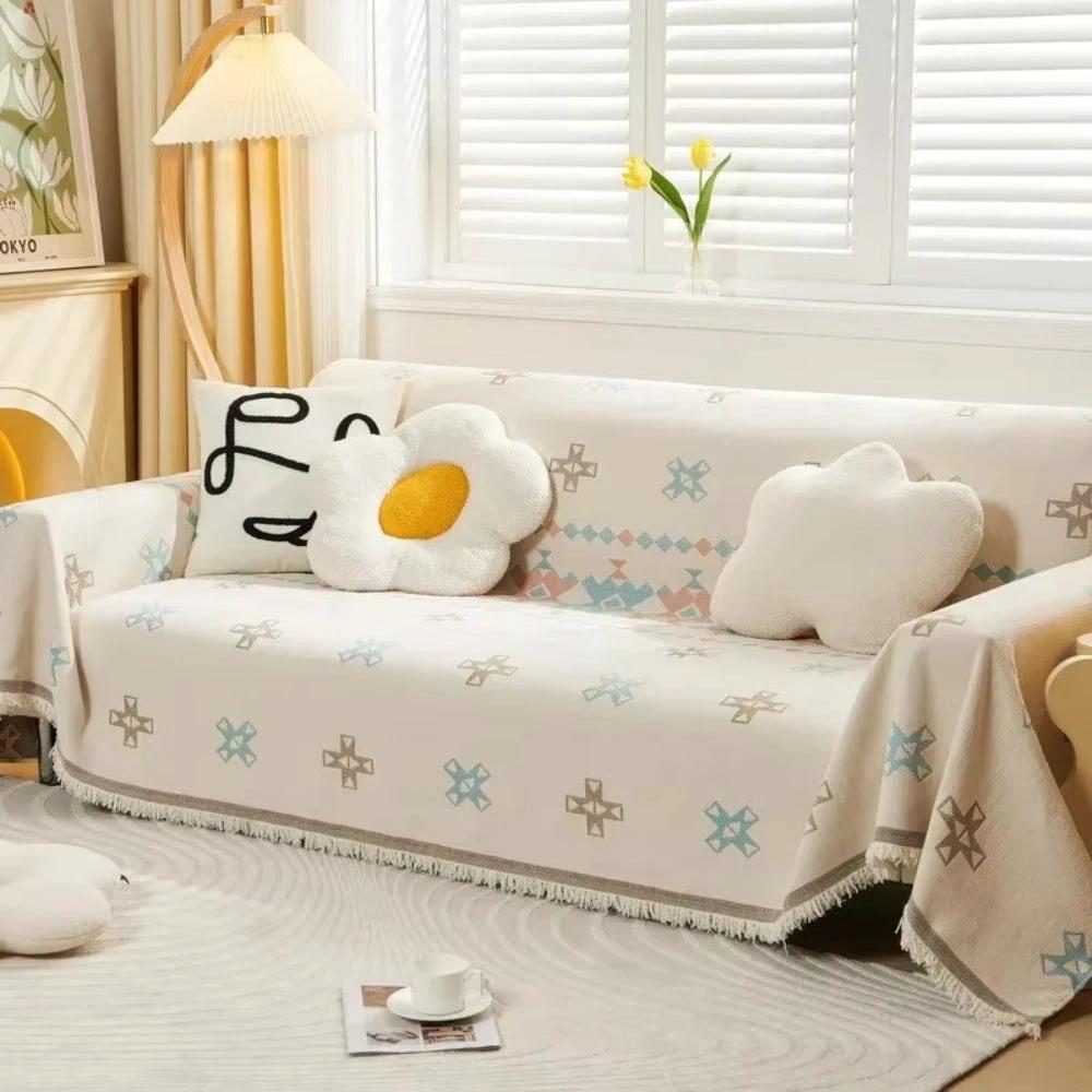 Meringue Chenille Geometry Sofa Cover by Casa & Beyond