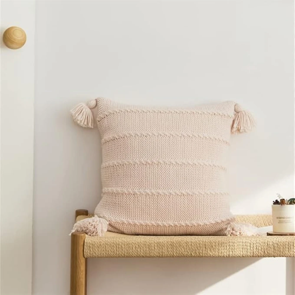 Nordic Knitted Tassel Cushion by Casa & Beyond