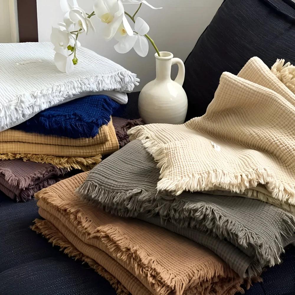 Cotton Crinkle Tassel Blanket by Casa & Beyond