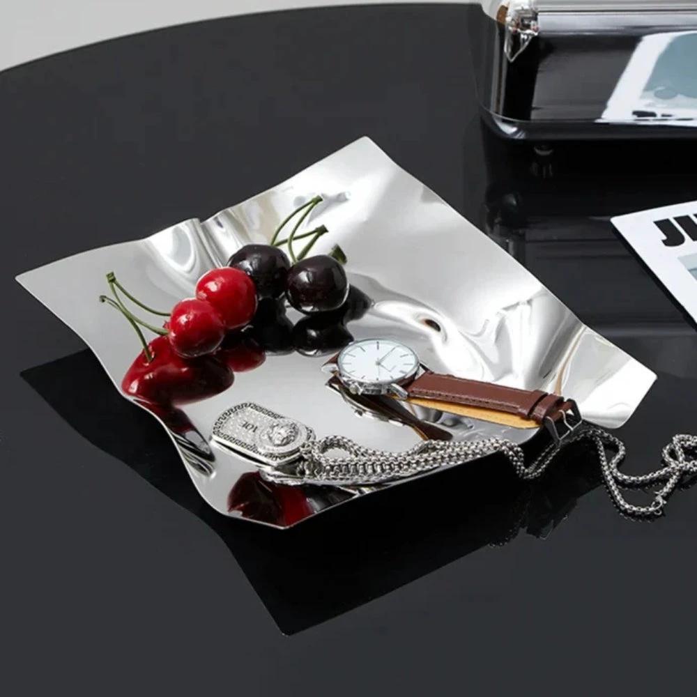 Wrinkled Stainless Steel Obsidian Tray by Casa & Beyond