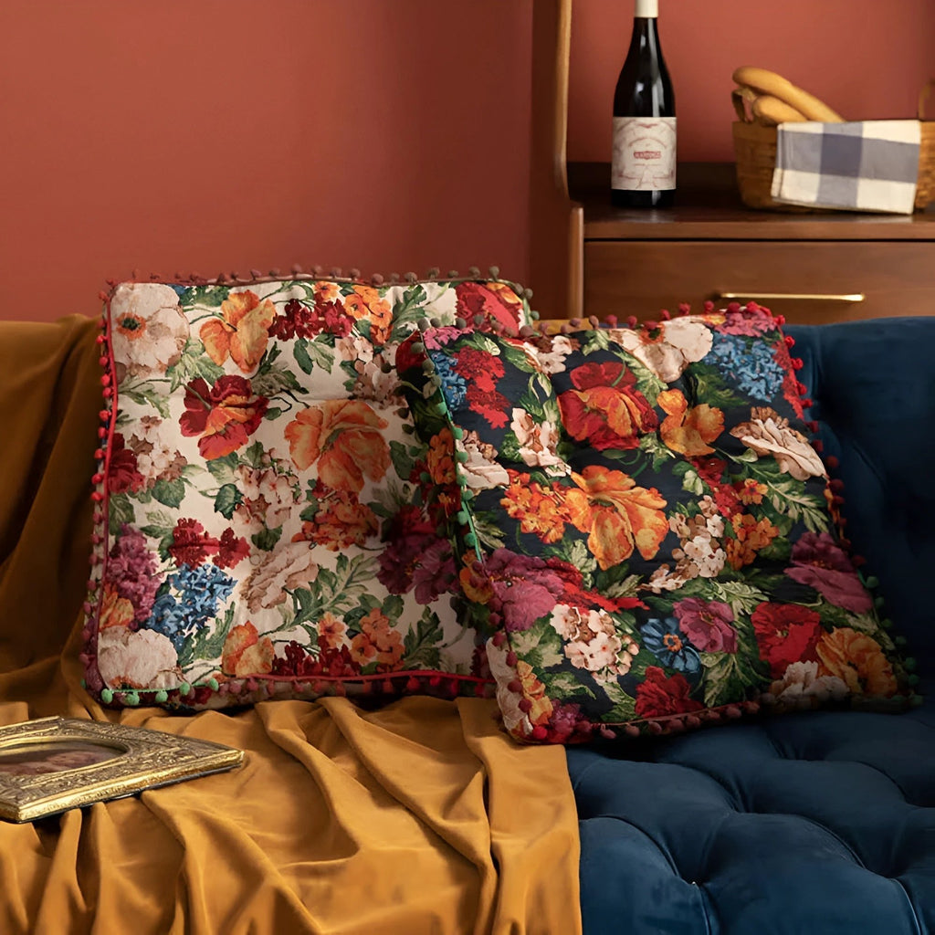 Retro Floral Bohemian Tassel Cushion by Casa & Beyond