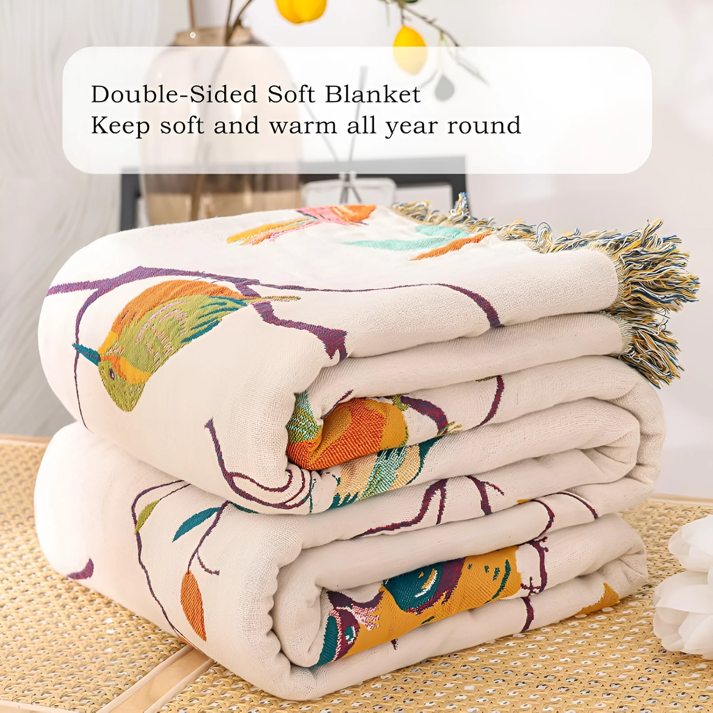 Whimsical Bird Tassel Cotton Blanket by Casa & Beyond