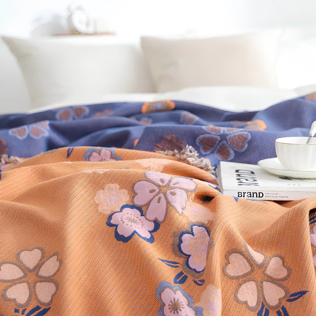 Blooming Flowers Tassel Blanket by Casa & Beyond