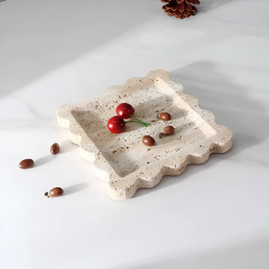 Scalloped Marble Travertine Jewellery Tray by Casa & Beyond