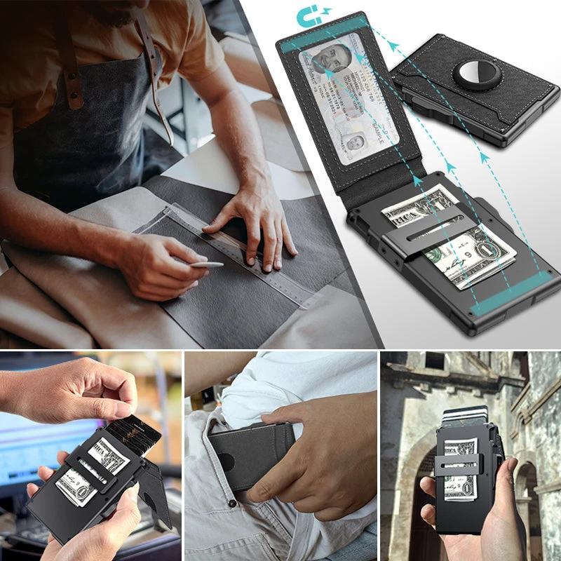 Men's Business Style PU Leather Card Slots for AirTag by BowLift