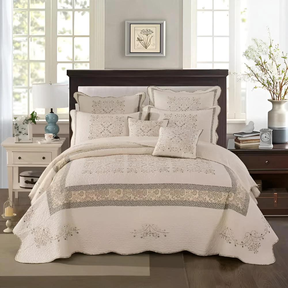 Elegant Embroidered Patchwork Thread Coverlet by Casa & Beyond