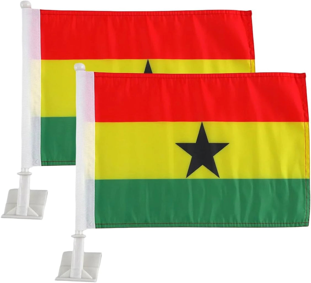 Flag of Ghana Car Window Flag of Ghana With Strong White Flagpole 11X18 Inch(28x46cm) 100% Polyester, by flagsshop